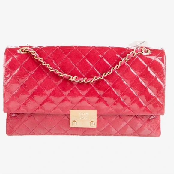 CHANEL Patent Goatskin Quilted Small 3 Pocket Accordion Flap - Picture 2 of 12